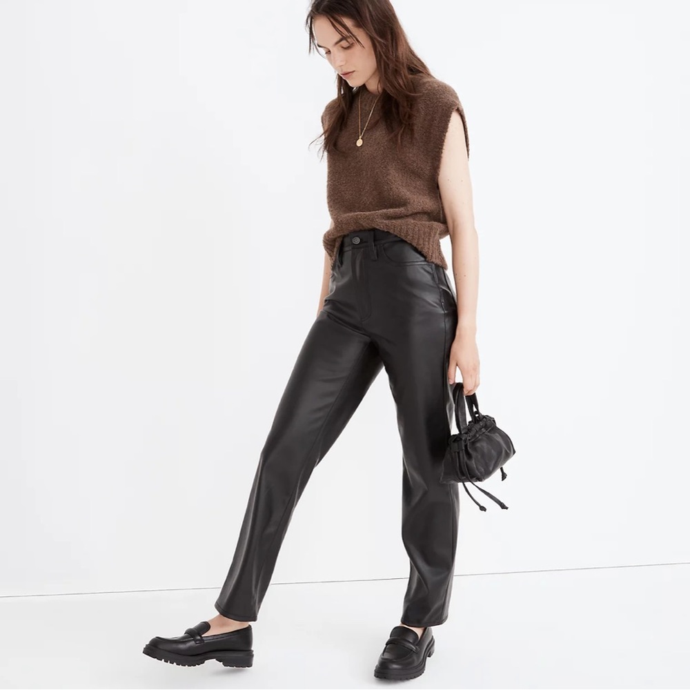 Madewell Perfect Vintage Straight Jean Faux Leather Black Size 28 EUC
